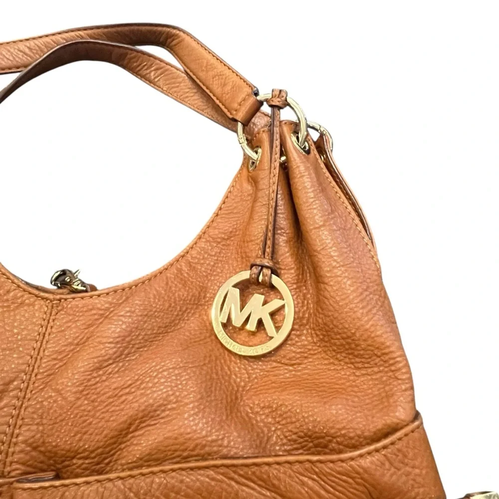 MICHAEL Michael Kors Tan Gold Leather Large Layton Hobo Bag Zippered BOHO Preppy - Picture 2 of 16